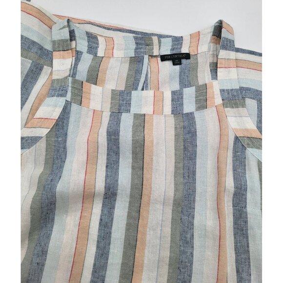 FOR CYNTHIA Women’s XL Striped Linen Blend Sleeveless Shift Dress Beach Coastal - Picture 9 of 9